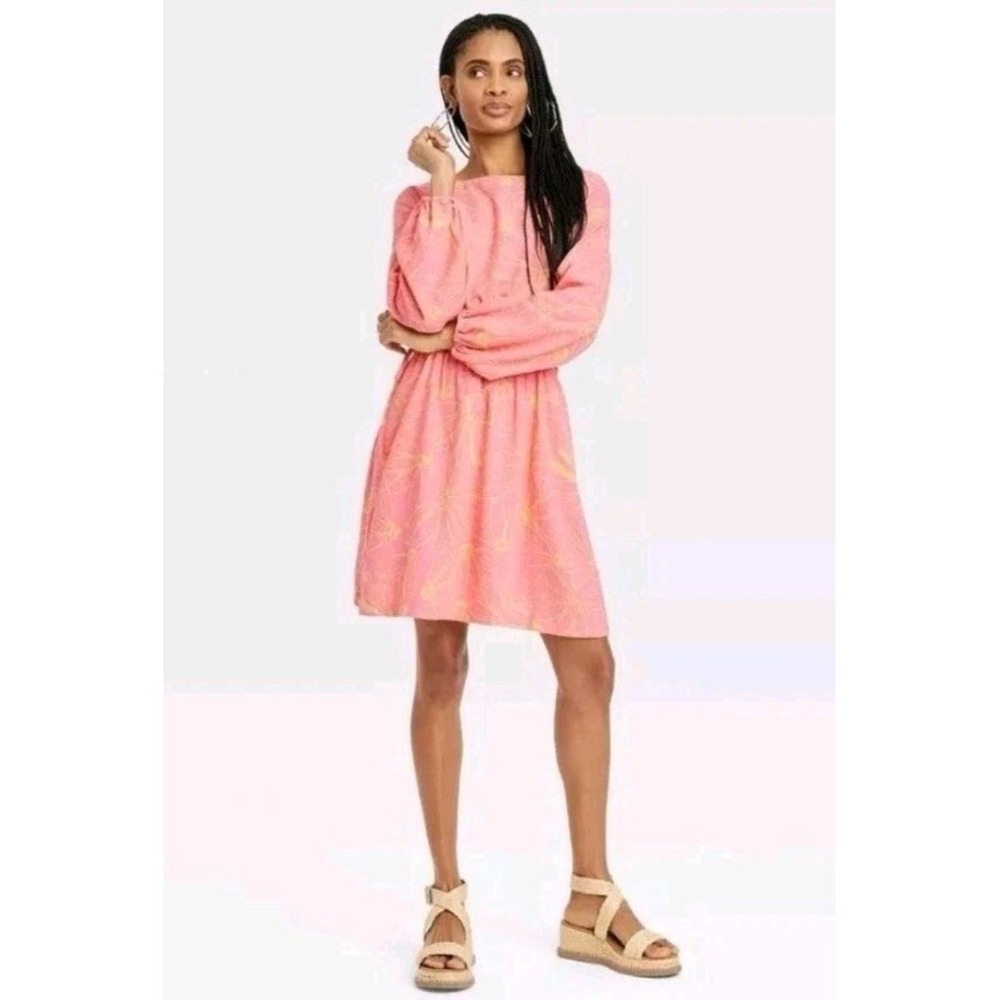 NWT Universal Thread Women SZ S Balloon Long Sleeve Mini A-Line Dress Pink #091